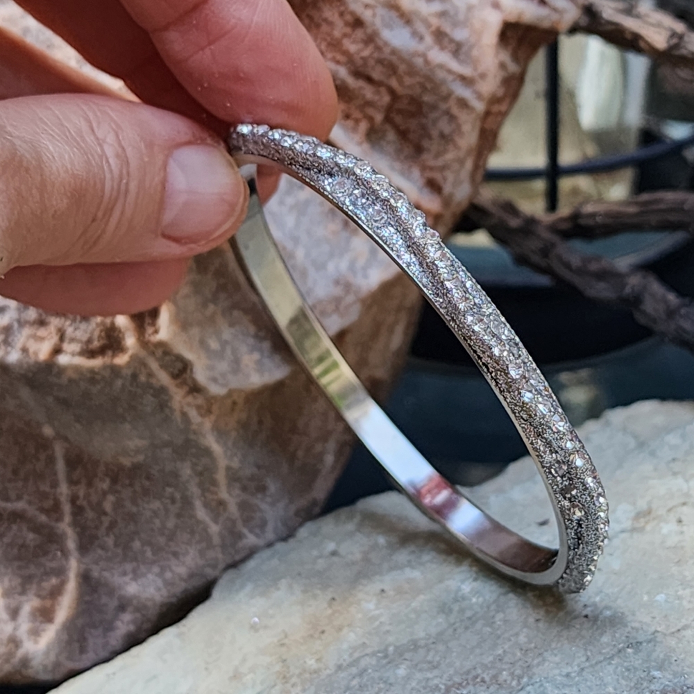 Sparkling White Crystals Elegant Silver Bracelet Hypoallergenic Jewelry